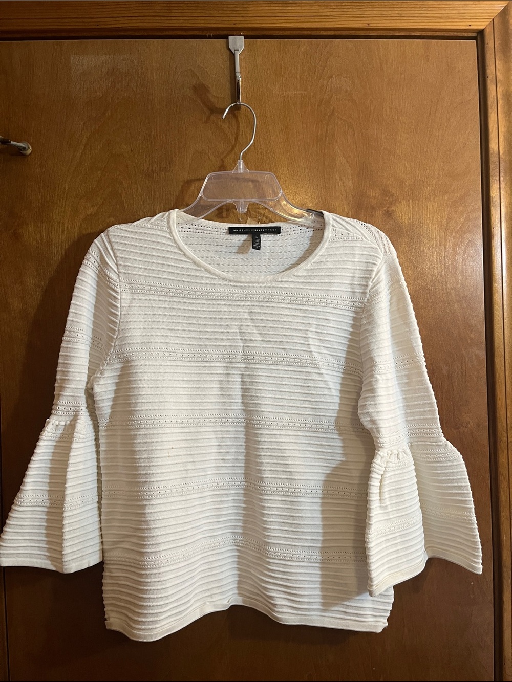 White House Black Market Small Cream Ribbed Bell-Sleeve Knit Top - Bundle